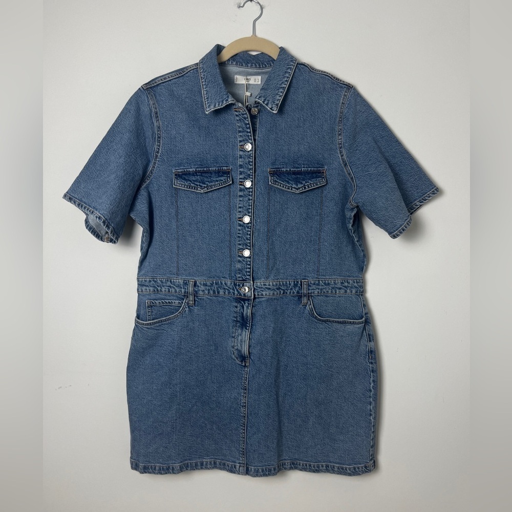 NEW MNG Mango Short Sleeve Cotton 5-Pocket Collared Mini Denim Shirt Dress Sz 18 - Picture 3 of 14